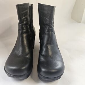 JAFA Leather Chunky Wedge Heel Black Ankle Boots Womens Size 41 (US-9.5)